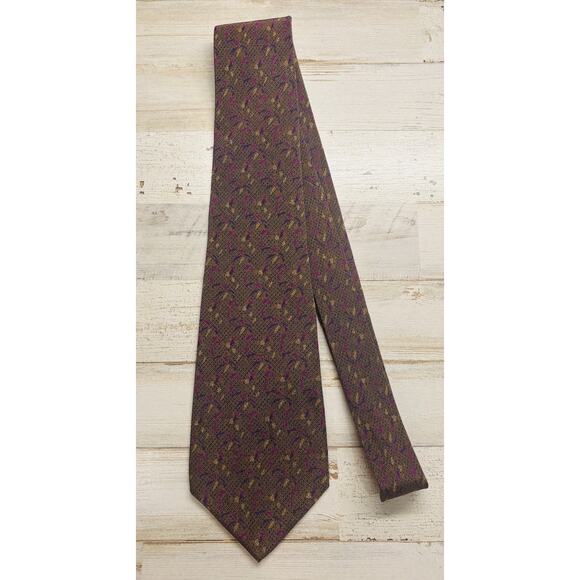 Davide Cenci Brown Purple Khaki 100% Silk Tie EUC - Picture 2 of 3